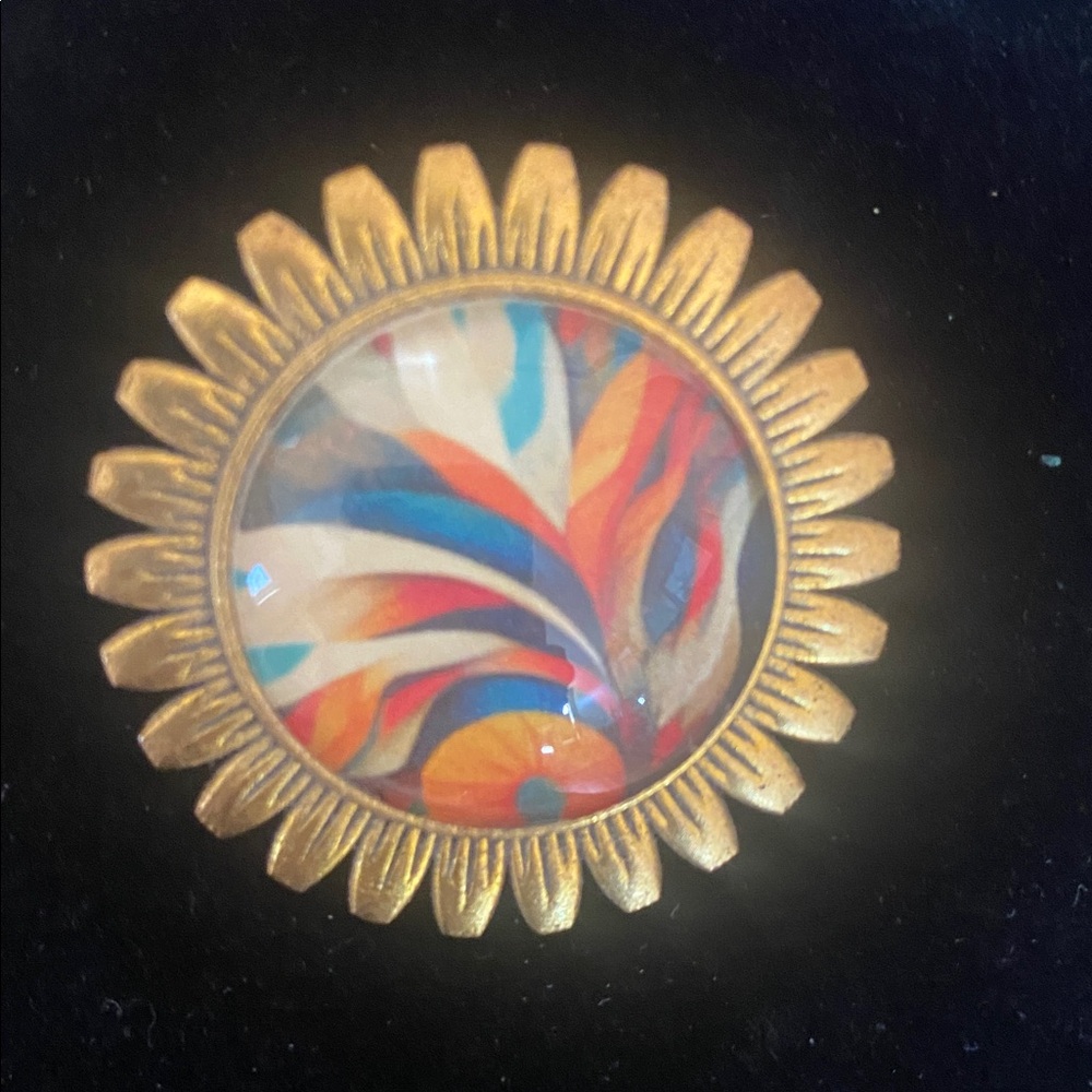 Vibrant Gold and Multicolor Sunburst Brooch